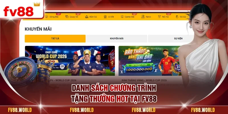 Danh sách chương trình tặng thưởng hot tại FV88